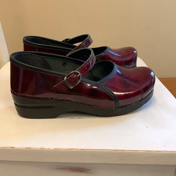 Dansko Deep Red Mary Jane Clog Shoes - Picture 1 of 8